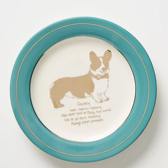 NWT Anthropologie Dining | Dog Biography Quincy Corgi Canapé Plates | Set of 4 - Picture 1 of 6